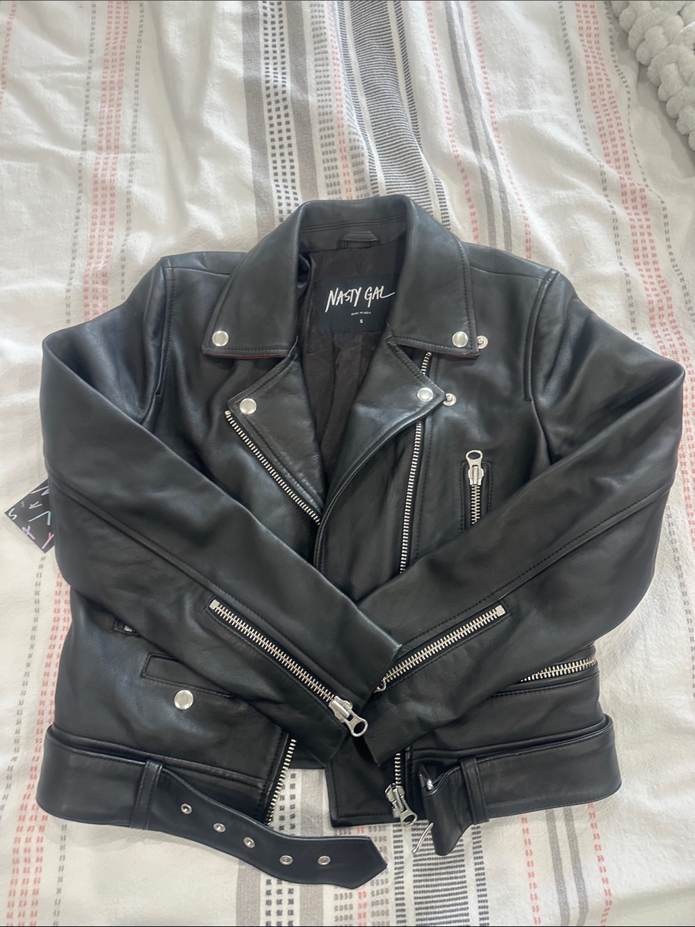 Nasty Gal Black 💯 Leather Moto Jacket with Silver Hardware